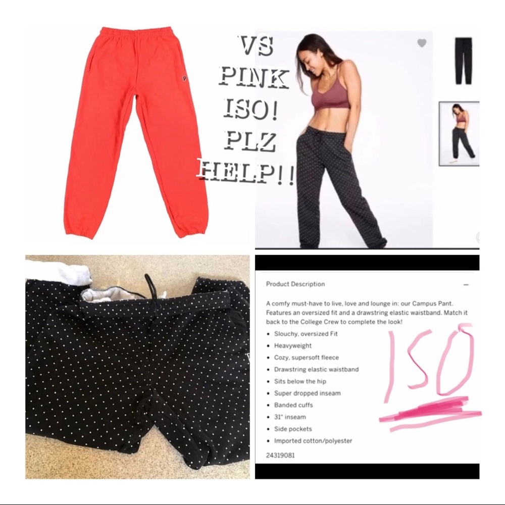 ISO PLEASE HELP VS Pink baggy collegiate campus pants joggers XS or Small 😍 PINK